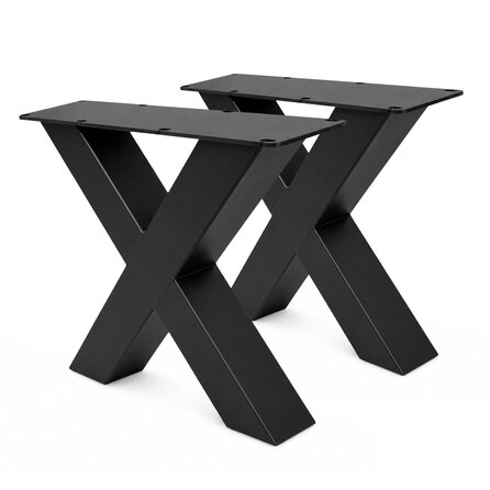Stalen X poten - zwart (RAL 9005) - per SET (2 stuks) - koker: 8x8 cm - breedte: 55 cm - hoogte: 40 cm - zwarte salon X-tafelpoot - gecoat metaal