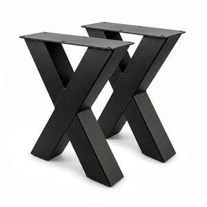 Stalen X-bankpoten - zwart - SET (2 stuks) - 8x8 cm - 38 cm breed - 43 cm hoog Stalen X-bankpoten - zwart - SET (2 stuks) - 8x8 cm - 38 cm breed - 43 cm hoog