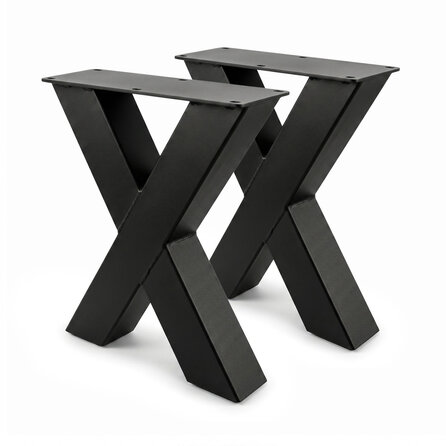 Stalen X bankpoten - zwart (RAL 9005) - per SET (2 stuks) - koker: 8x8 cm - breedte: 38 cm - hoogte: 43 cm - zwarte X-poot bankje - gecoat metaal Stalen X bankpoten - zwart (RAL 9005) - per SET (2 stuks) - koker: 8x8 cm - breedte: 38 cm - hoogte: 43 cm - zwarte X-poot bankje - gecoat metaal