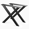 Stalen X-tafelpoten - zwart (RAL 9005) - per SET (2 stuks) - koker: 4x8 cm - breedte: 76 cm - hoogte: 72 cm - zwarte X-poot - gecoat metaal