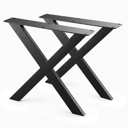 Stalen X-tafelpoten - zwart (RAL 9005) - per SET (2 stuks) - koker: 4x8 cm - breedte: 76 cm - hoogte: 72 cm - zwarte X-poot - gecoat metaal