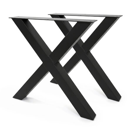Stalen X-tafelpoten - zwart (RAL 9005) - per SET (2 stuks) - koker: 8x8 cm - breedte: 76 cm - hoogte: 72 cm - zwarte X-poot - gecoat metaal Stalen X-tafelpoten - zwart (RAL 9005) - per SET (2 stuks) - koker: 8x8 cm - breedte: 76 cm - hoogte: 72 cm - zwarte X-poot - gecoat metaal