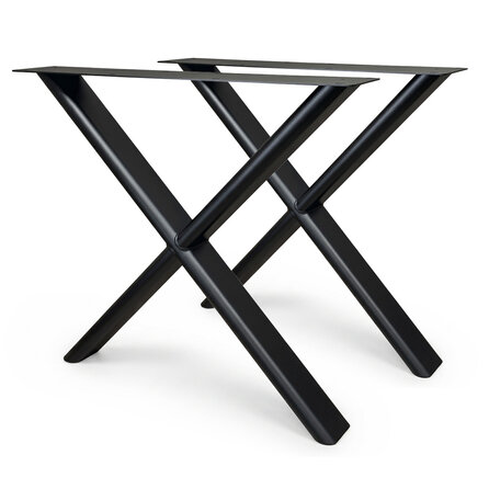 Stalen X-tafelpoten - zwart (RAL 9005) - per SET (2 stuks) - koker: 4x10 cm (afgerond, ovaalachtig) - breedte: 80 cm - hoogte: 73 cm - zwarte X-poot - gecoat metaal Stalen X-tafelpoten - zwart (RAL 9005) - per SET (2 stuks) - koker: 4x10 cm (afgerond, ovaalachtig) - breedte: 80 cm - hoogte: 73 cm - zwarte X-poot - gecoat metaal