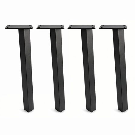 Stalen blokpoten schuin - zwart (RAL 9005) - per SET (4 stuks, los) - koker: 5x5 cm - 72 cm hoog - "losse" zwarte blok tafelpoten - gecoat metaal