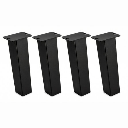 Stalen salontafel blokpoten schuin - zwart (RAL 9005) - per SET (4 stuks, los) - koker: 8x8 cm - 40 of 43 cm hoog - "losse" zwarte salontafel poten - gecoat metaal
