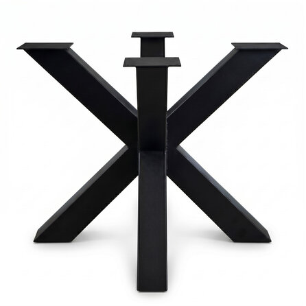 Stalen kruispoot - zwart (RAL 9005) - koker: 8x8 cm - 80x80 of 120x120 cm - hoogte: 72 cm - dubbel X tafelonderstel - gecoat metaal Stalen kruispoot - zwart (RAL 9005) - koker: 8x8 cm - 80x80 of 120x120 cm - hoogte: 72 cm - dubbel X tafelonderstel - gecoat metaal