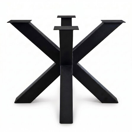 Stalen kruispoot - zwart (RAL 9005) - koker: 10x10 cm - 80x80 cm - hoogte: 72 cm - dubbel X tafelonderstel - gecoat metaal Stalen kruispoot - zwart (RAL 9005) - koker: 10x10 cm - 80x80 cm - hoogte: 72 cm - dubbel X tafelonderstel - gecoat metaal