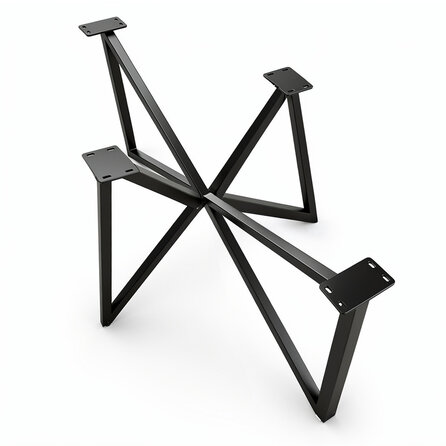 Stalen vlinderpoot onderstel - zwart (RAL 9005) - koker: 3x3 cm - 87x153 - hoogte: 73 cm - vlinder/butterfly tafelonderstel - gecoat metaal