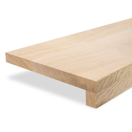 Eiken overzet vensterbank - op maat - 2 cm dik - 2-laags opgedikt (2+2,7 cm) - foutvrij eikenhout (A/B), verlijmd - 20 mm Eiken overzet vensterbank - op maat - 2 cm dik - 2-laags opgedikt (2+2,7 cm) - foutvrij eikenhout (A/B), verlijmd - 20 mm