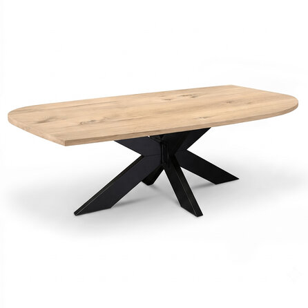 Eiken eettafel - diagonaal rond-haaks - 2,7 cm dik - eiken tafel van rustiek eikenhout (B/C) met brede lamel - 27 mm Eiken eettafel - diagonaal rond-haaks - 2,7 cm dik - eiken tafel van rustiek eikenhout (B/C) met brede lamel - 27 mm