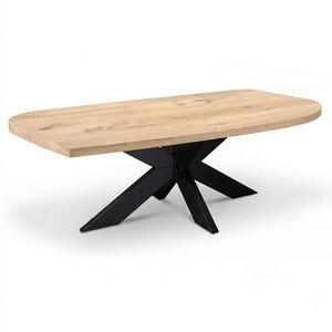 Eiken eettafel - diagonaal rond-haaks - op maat - 4 cm - rustiek - met brede lamel Eiken eettafel - diagonaal rond-haaks - op maat - 4 cm - rustiek - met brede lamel