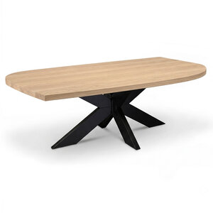 Eiken eettafel - diagonaal rond-haaks - op maat - 4 cm - foutvrij - met brede lamel Eiken eettafel - diagonaal rond-haaks - op maat - 4 cm - foutvrij - met brede lamel