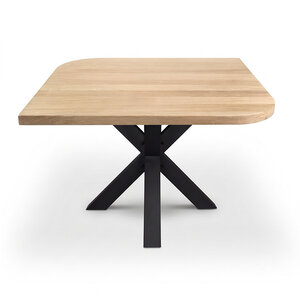 Eiken eettafel - diagonaal rond-haaks - vierkant - 4 cm - foutvrij - met brede lamel Eiken eettafel - diagonaal rond-haaks - vierkant - 4 cm - foutvrij - met brede lamel