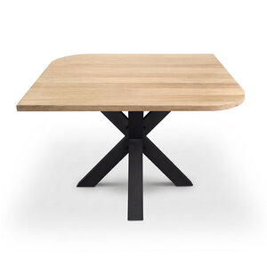 Eiken eettafel - diagonaal rond-haaks - vierkant - 2,7 cm - foutvrij - met brede lamel Eiken eettafel - diagonaal rond-haaks - vierkant - 2,7 cm - foutvrij - met brede lamel