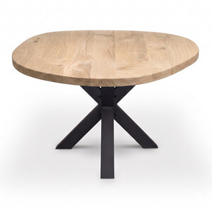 Eiken eettafel - organisch - rond - 4 cm - rustiek - met brede lamel
