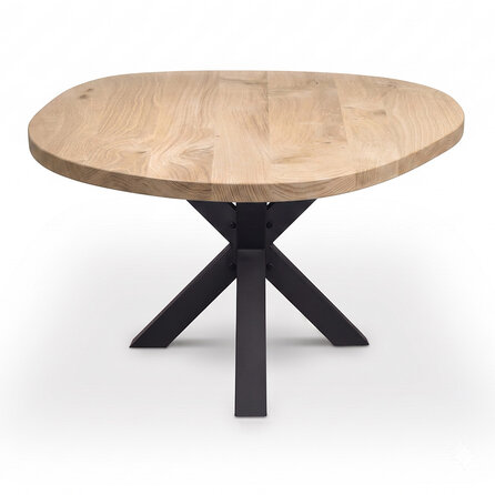 Eiken eettafel - organisch - rond - 4 cm dik - ronde eiken tafel van rustiek eikenhout (B/C) met brede lamel - 40 mm Eiken eettafel - organisch - rond - 4 cm dik - ronde eiken tafel van rustiek eikenhout (B/C) met brede lamel - 40 mm