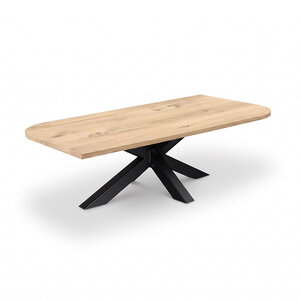 Eiken salontafel - diagonaal rond-haaks - 2,7 cm - rustiek - met brede lamel Eiken salontafel - diagonaal rond-haaks - 2,7 cm - rustiek - met brede lamel