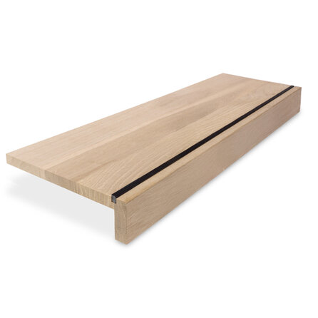 Eiken overzettrede - op maat - 2 cm dik - met neus van 8 cm hoog - foutvrij eikenhout (A/B) - verlijmde overzet traptrede - 20 mm Eiken overzettrede - op maat - 2 cm dik - met neus van 8 cm hoog - foutvrij eikenhout (A/B) - verlijmde overzet traptrede - 20 mm