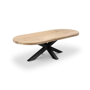 Eiken salontafel - halve cirkel - 4 cm - rustiek - met brede lamel Eiken salontafel - halve cirkel - 4 cm - rustiek - met brede lamel
