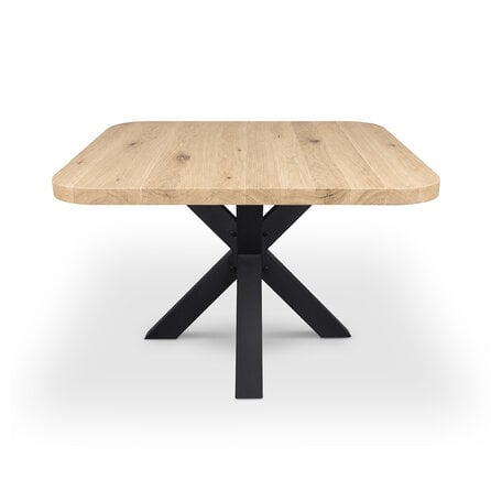 Eiken eettafel - ronde hoeken - vierkant - 4 cm dik - eiken tafel van rustiek eikenhout (B/C) met brede lamel - 40 mm Eiken eettafel - ronde hoeken - vierkant - 4 cm dik - eiken tafel van rustiek eikenhout (B/C) met brede lamel - 40 mm