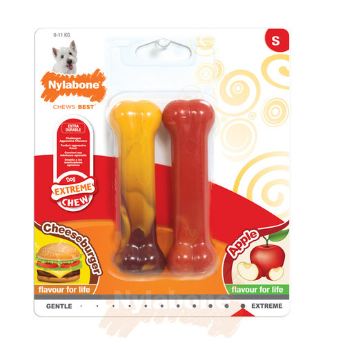 Nylabone Extreme Chew Twin Pack Cheeseburger & Apple - Small