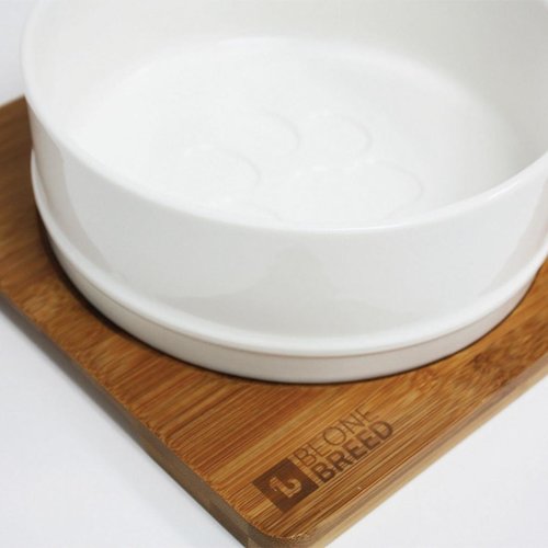 BeOneBreed Ceramic & Bamboo Bowl Duo White