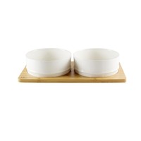 BeOneBreed Ceramic & Bamboo Bowl Duo White