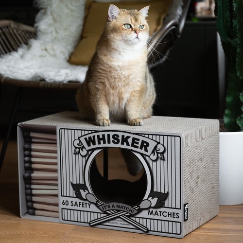 District 70 WHISKER Cardboard Scratcher - 55 x 29 x 30 cm - White, Black and Pink