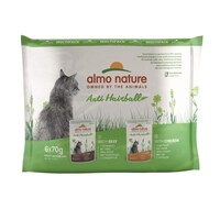 Almo Nature Anti-Hairball Natvoer Kat - Multi Pack - Zakjes met Rund en Kip - 10 x 6 x 70g