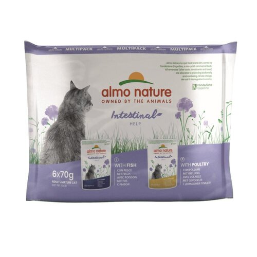 Almo Nature Intestinal Help Wet Food Cat - Multi Pack - Pouches with Fish and Poultry - 10 x 6 x 70g