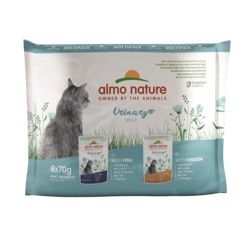 Almo Nature  Urinary Help Natvoer Kat - Multi Pack - Zakjes met Vis en Kip - 10 x 6 x 70g