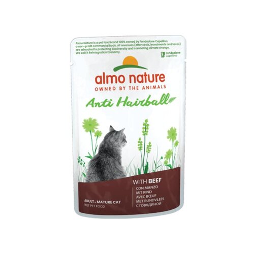 Almo Nature Anti-Hairball Wet Food Cat - Multi Pack - Pouch with Beef and Chicken - 10 x 6 x 70g