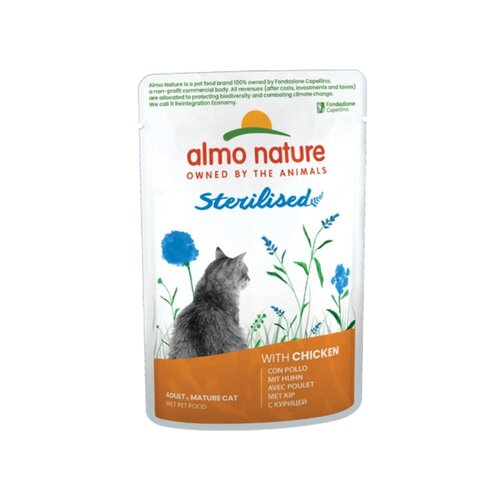 Almo Nature Sterilised Wet Food Cat - Multi Pack - Pouch with Cod and Chicken - 10 x 6 x 70g