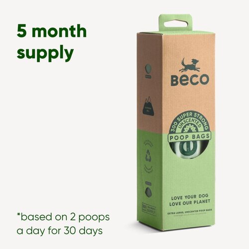 Beco Poop Bags Recycled - Unscented - Single Roll Dispenser (300)