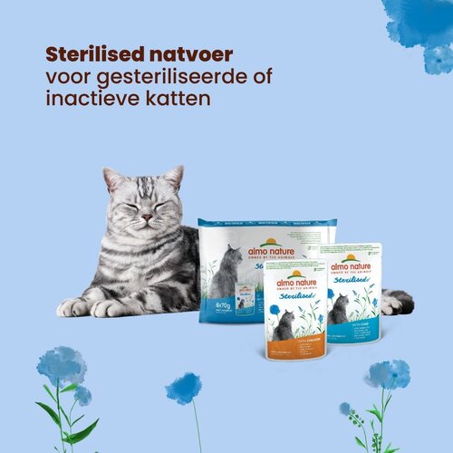 Almo Nature Sterilised Natvoer Kat - Multi Pack - Zakjes met Kabeljauw en Kip - 10 x 6 x 70g