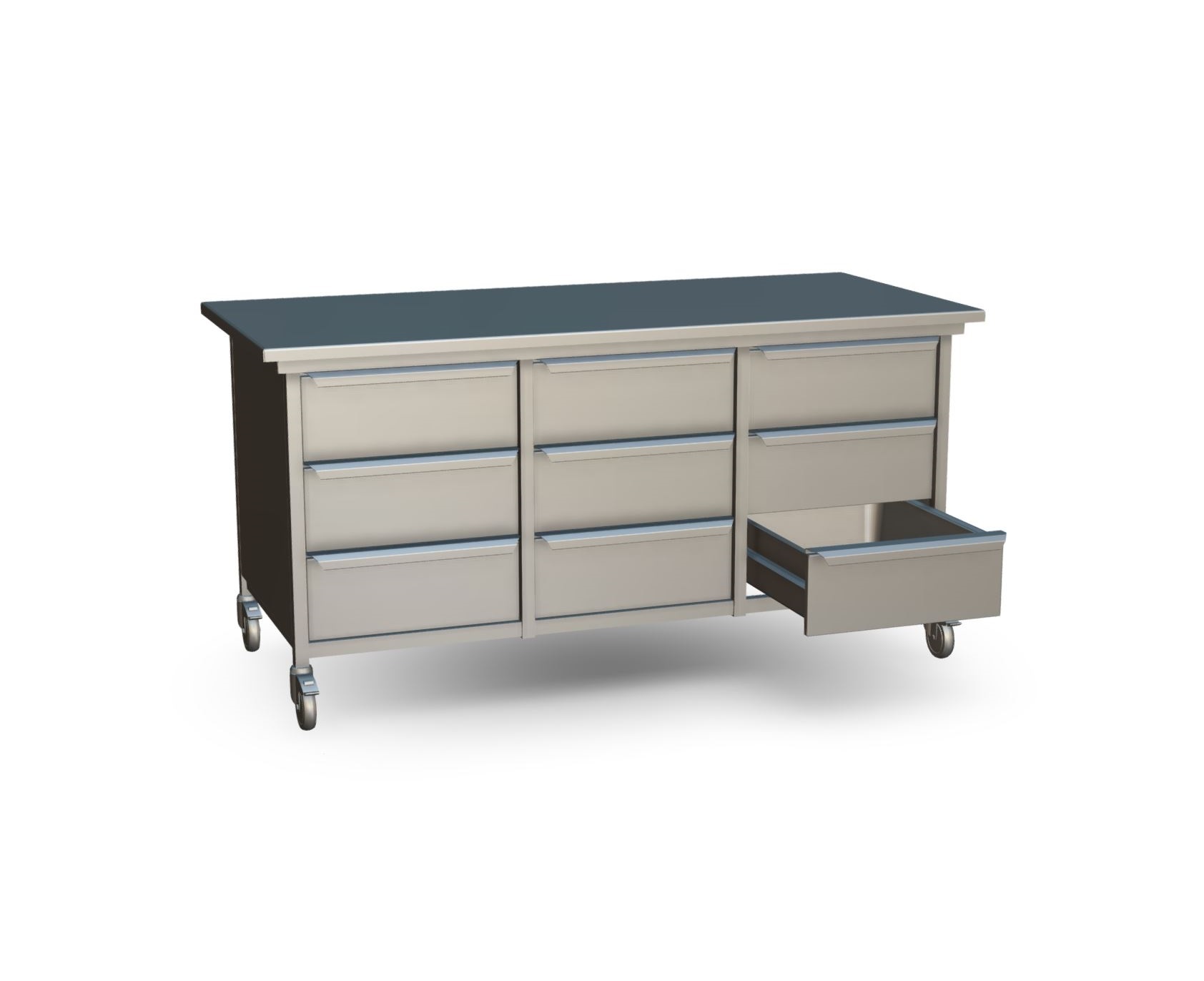 van 't Wout Edelstahl-Werkbank 200 x 90 x 100 - 9 Schubladen 55 Liter