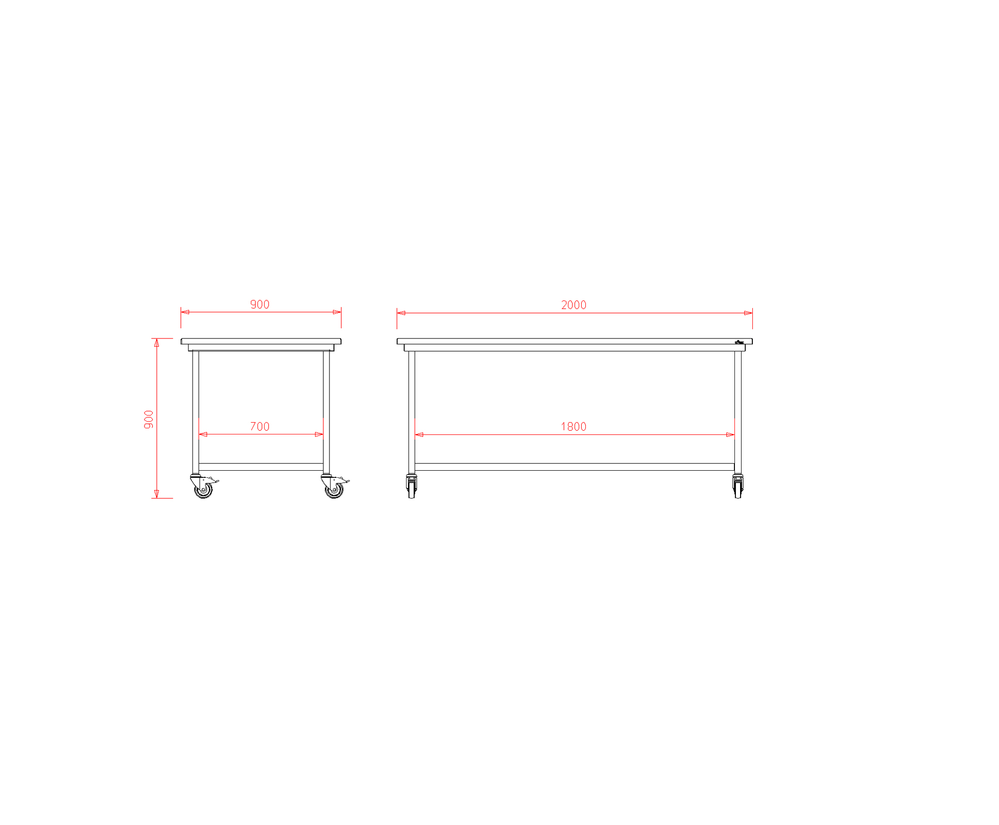 van 't Wout Stainless steel workbench 200 x 90 x 100 - slatted deck