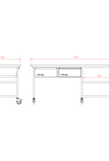 van 't Wout Stainless steel workbench 230 x 90 x 100 cm - 2 drawers and platforms van 't Wout Stainless steel workbench 230 x 90 x 100 cm - 2 drawers and platforms
