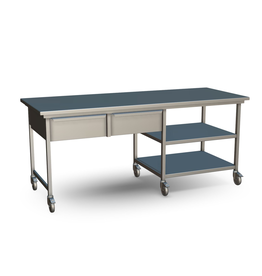 van 't Wout Stainless steel workbench 230 x 90 x 100 cm - 2 drawers and platforms