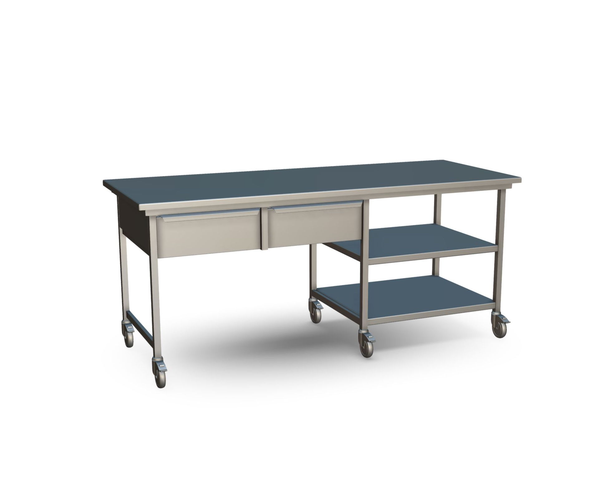 van 't Wout Stainless steel workbench 230 x 90 x 100 cm - 2 drawers and platforms