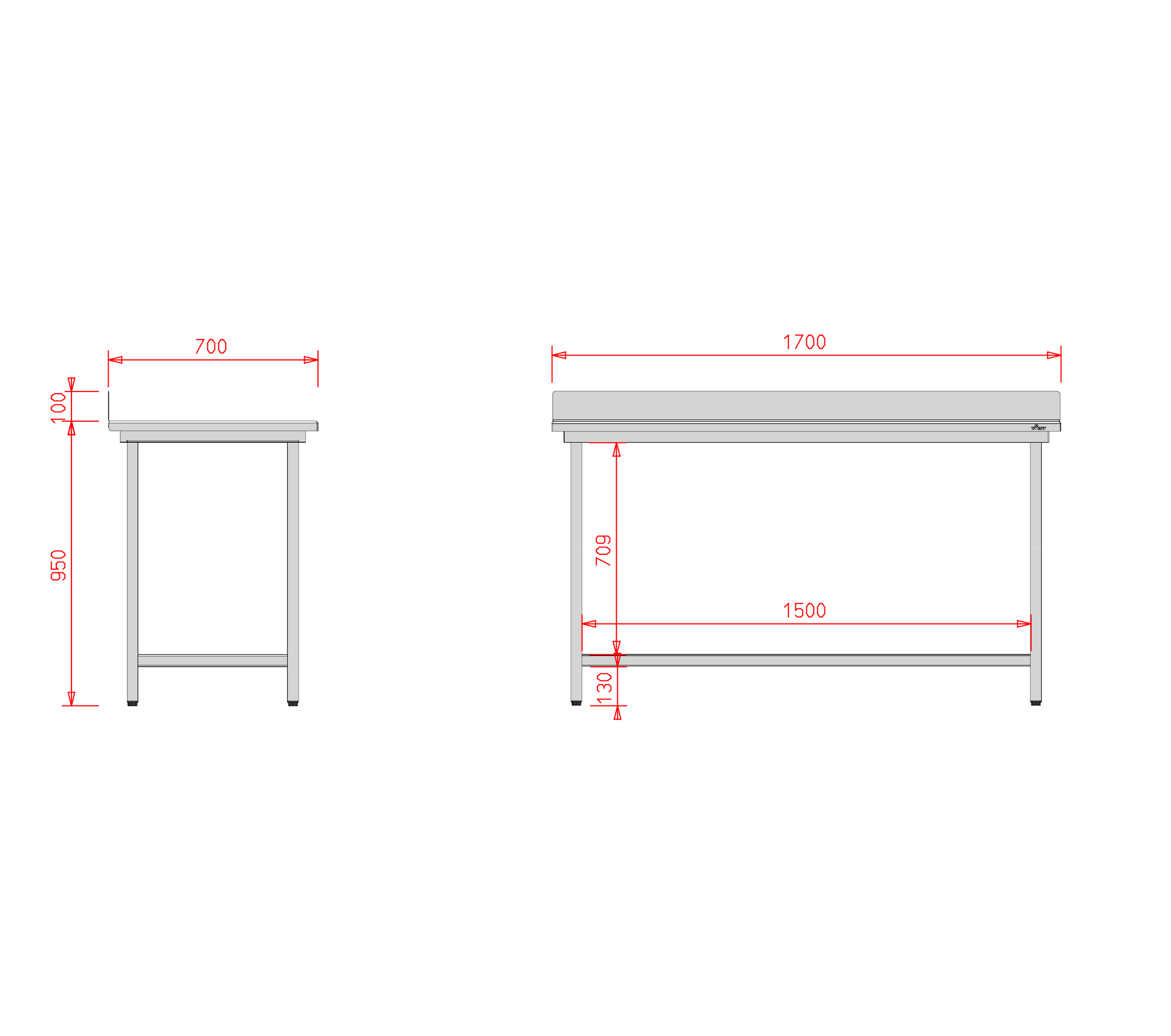 van 't Wout Stainless steel workbench 170 x 70 x 95 cm