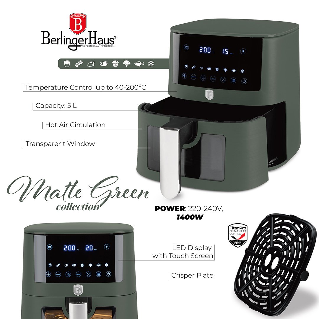 Berlinger Haus Berlinger Haus Airfryer XL - 5 liters - Matt green