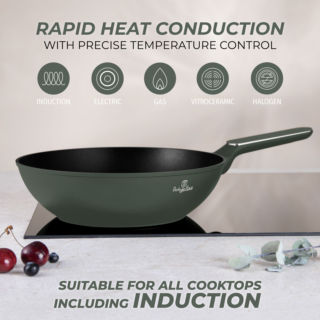 Berlinger Haus Berlinger Haus - Wokpan met deksel  - Mat groen - Ø28 cm