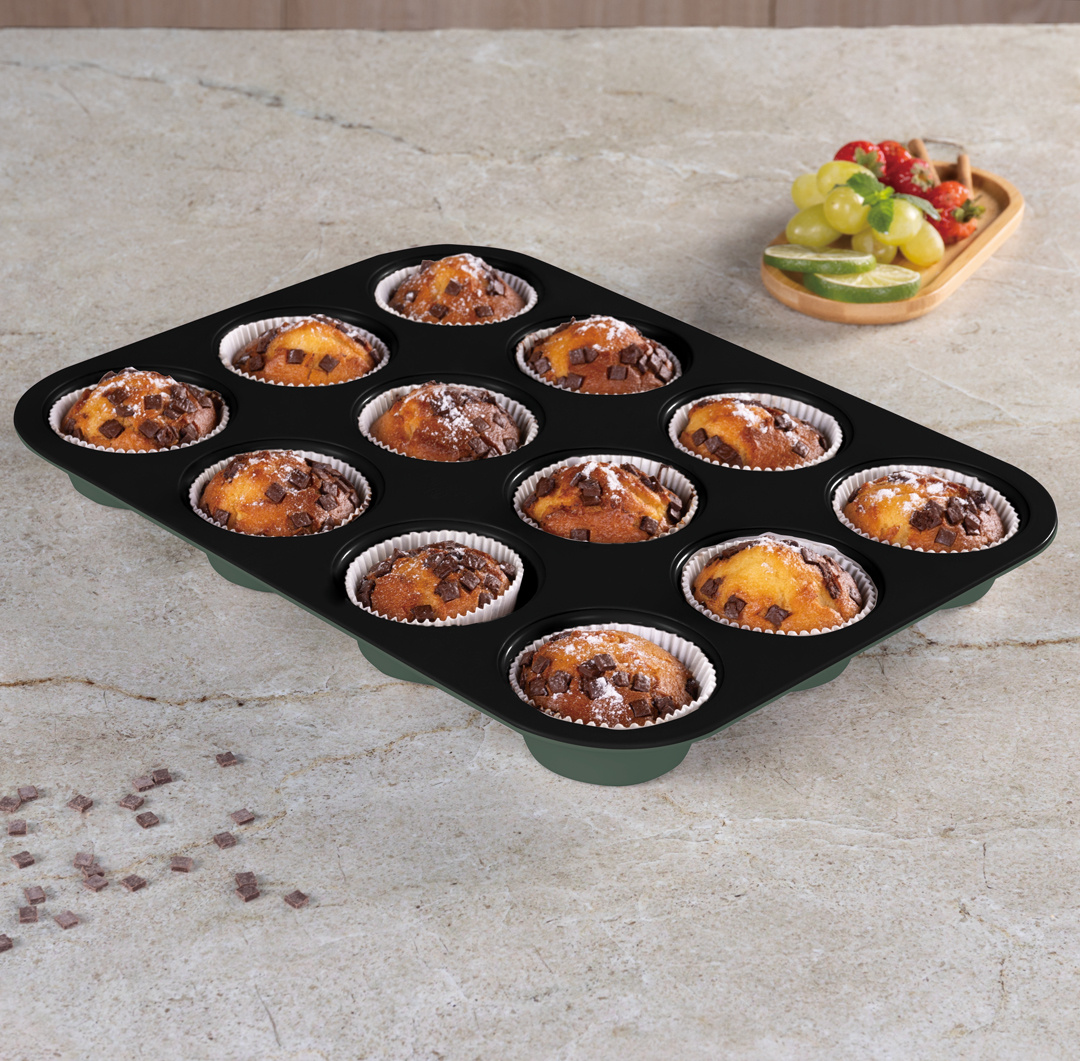 Berlinger Haus Berlinger Haus - Baking tin Muffin - 12 shapes - Matt green