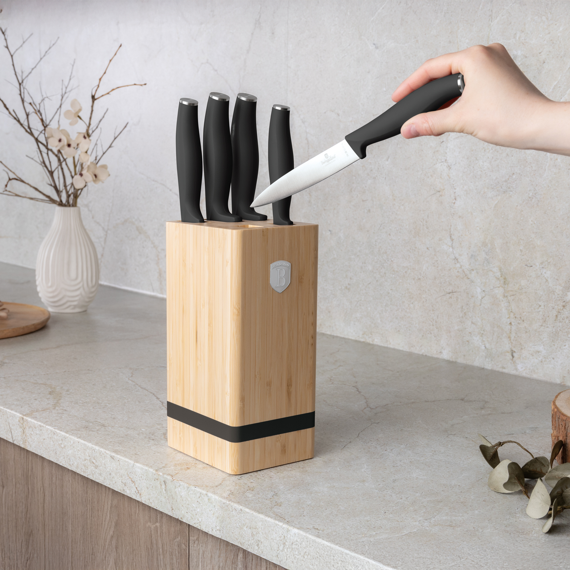 Berlinger Haus Berlinger Haus - Messenset met bamboe blok - Mat zwart