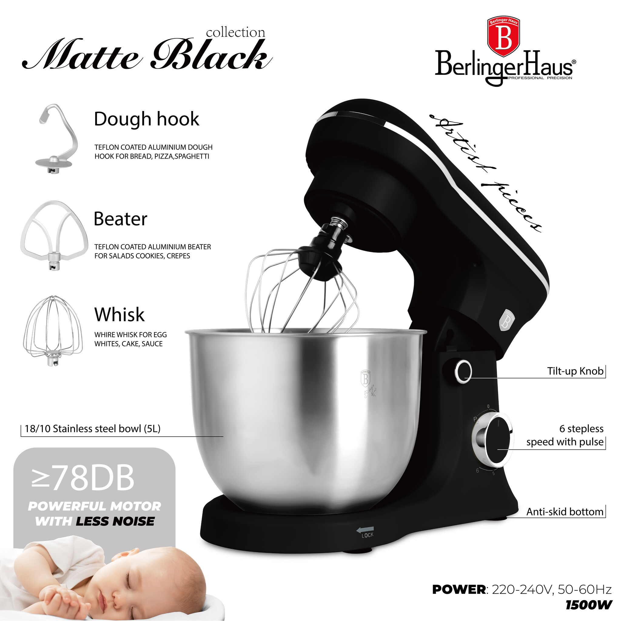 Berlinger Haus Berlinger Haus Kitchen machine - 5 liters - Matte black