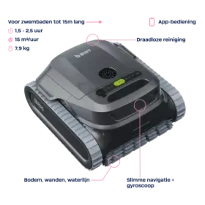 BWT Draadloze BWT ACCU Zwembadrobot ES ECHO  robotic pool cleaner + Smartphone applicatie