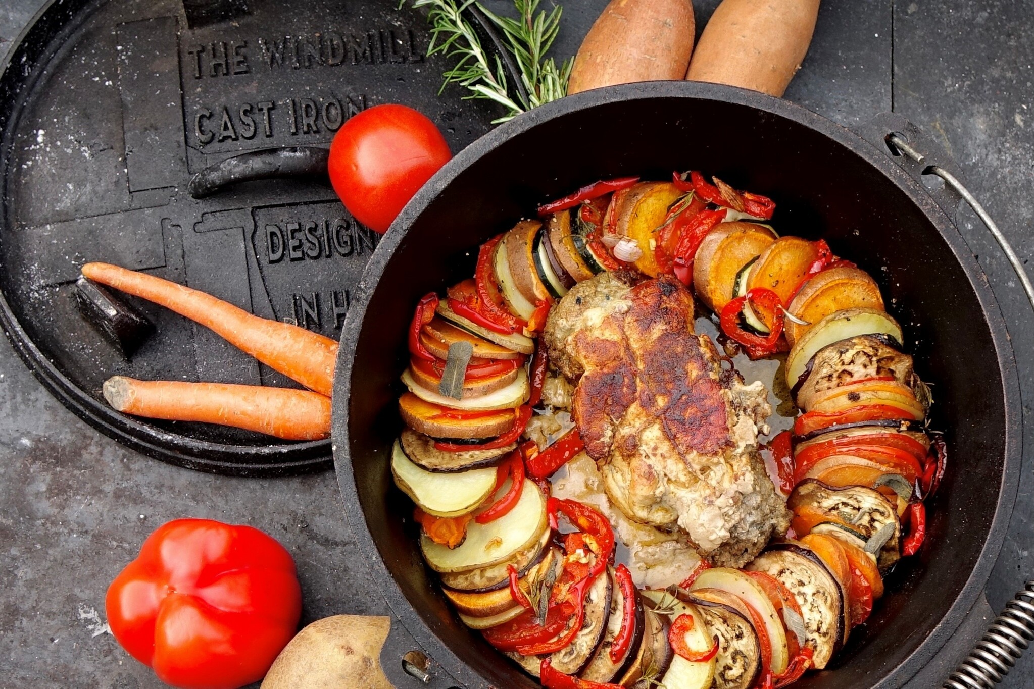 Recept: Gevulde kalkoenfilet met zoete aardappel, courgette en aubergine
