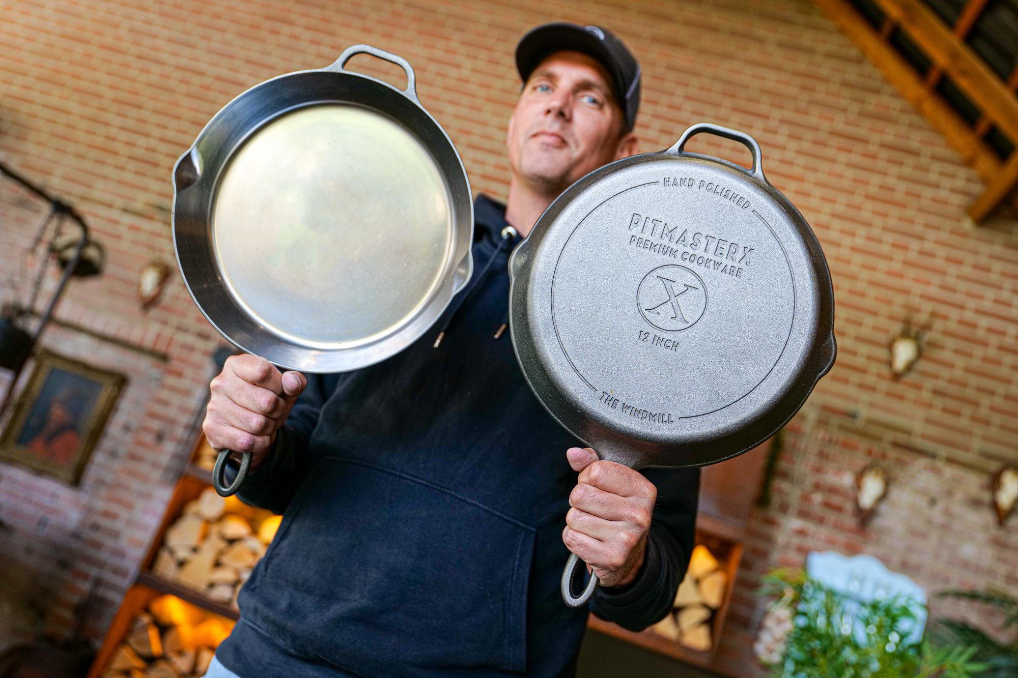 PitmasterX 12" mirror polished skillet met steel