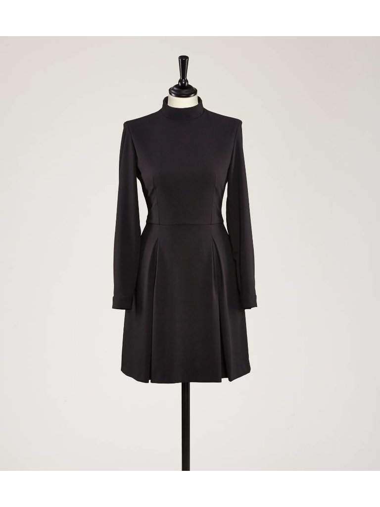 Pleated dress with stand up collar